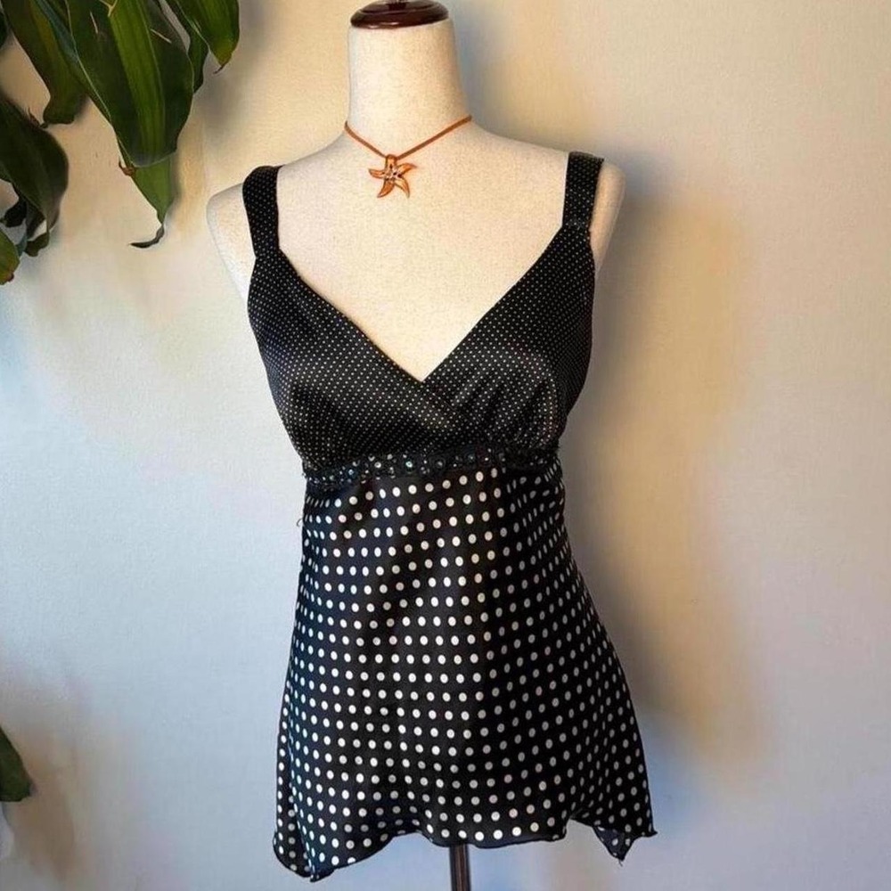 Anxiety Y2K Fairycore Polka Dot Sequin Asymmetrical Babydoll Blouse Black Large